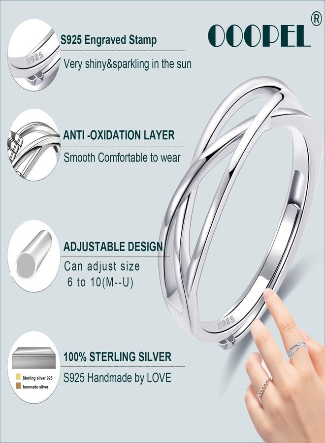 OOOPEL Sterling Silver Adjustable Ring - Silver Cubic Zirconia Twist Love Knot Dainty Minimalist Open Finger Ring - Image 2